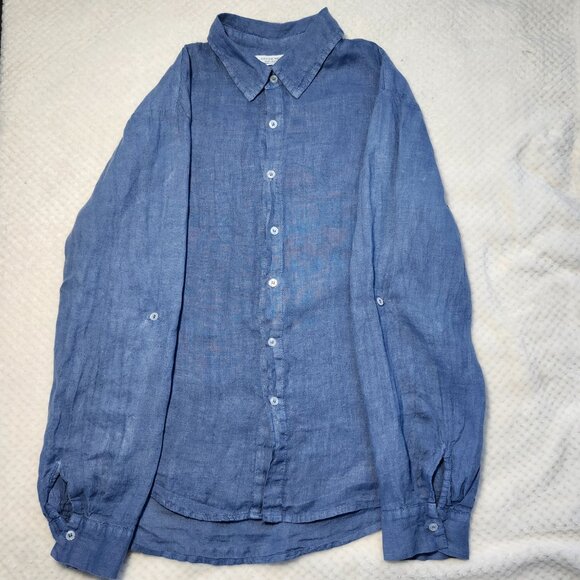 Davide Neri Men’s Long Sleeve Shirt – Size M – 100% Linen – Blue – Made in Italy - Picture 2 of 9